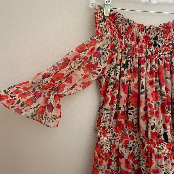 Misa Los Angeles Darla Off Shoulder Mini Dress Red Flora, FUN, FLIRTY, & SEXY!🤩 - Picture 6 of 6